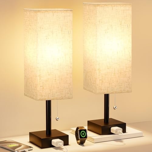 (Prime Deal) Bedside Table Lamps for Bedroom Set