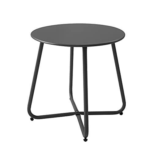 Meluvici Patio Small Side Table Round Metal Steel Black Deal