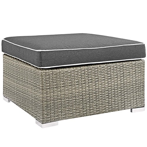 Modway Repose Outdoor Patio Ottoman with Cushions, Light Gray/Charcoal
