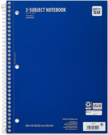 Pen + Gear 3-Subject 120-Pages Wide Ruled Spiral Notebook Deal