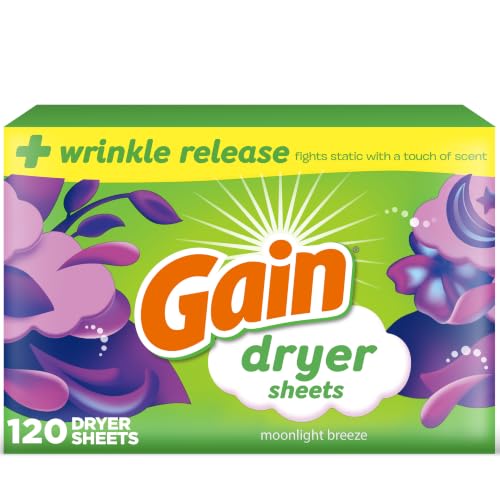 Gain Dryer Sheets Plus Wrinkle Release, Moonlight Breeze Scent 120 Count