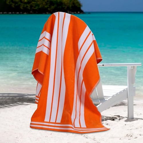 34" x 64" Superior 100% Combed Cotton Oversized Cabana Stripe Beach Towel