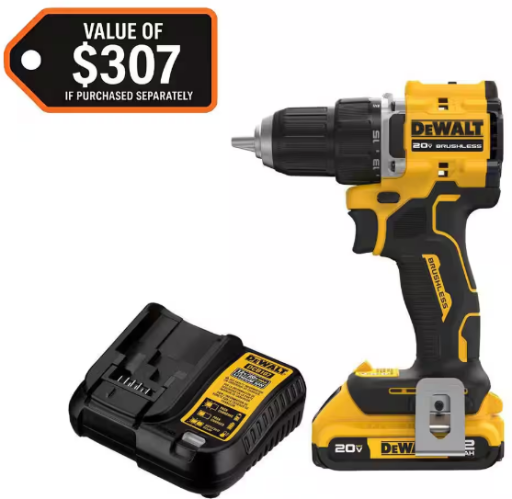 DEWALT Atomic 20V Lithium-Ion Cordless Compact 1/2 in. Drill/Driver Kit with 2.0Ah Battery and Charger