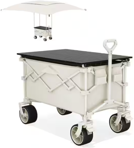JEAREY 150L Steel Garden Folding Fabric Wagon Cart w/ Removable Oversized Canopy Deal