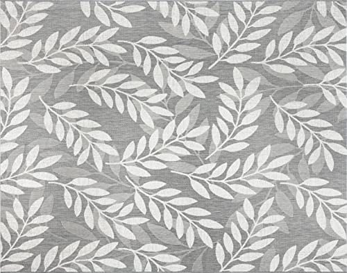 Gertmenian Indoor Outdoor Area Rug, 9x13 Ft Extra Large, Palm Ginger Leaf, Dark Grey White Deal