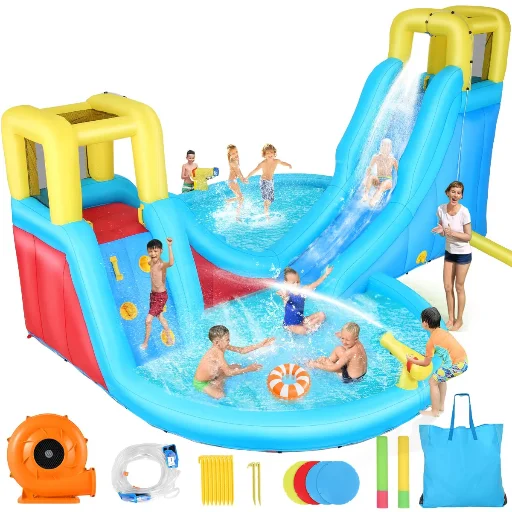 Homdox 154" x 146" Bounce House with 2 Water Slides and Air Blower