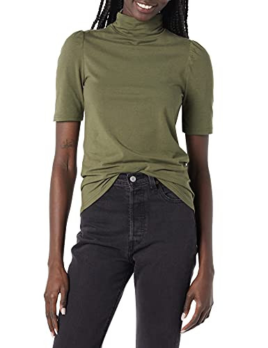 Amazon Essentials Women's Cotton Modal Puff Sleeve Turtleneck (Olive)