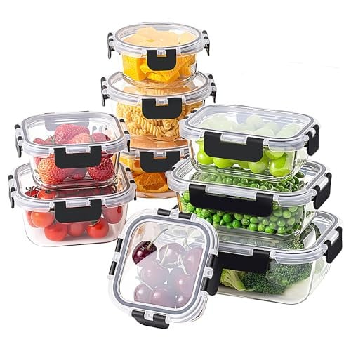 18-Piece (9 Containers/9 Lids) Homberking Borosilicate Glass Food Storage Containers w/ Lids (Black) Deal