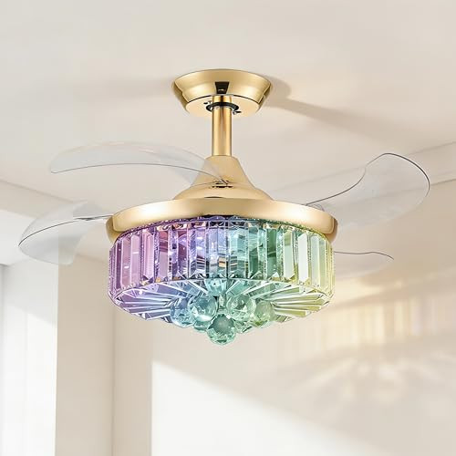 LumZeylith 30" Retractable Crystal Ceiling Fan with Light