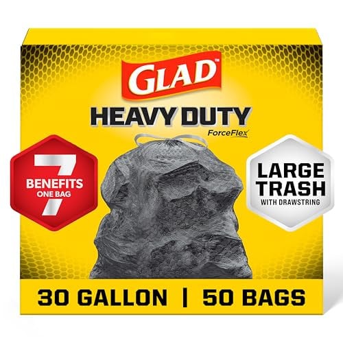 Glad Large Drawstring Trash Bags, ForceFlex 30 Gallon Black Trash Bags (Unscented) 4 x 50-Count Deal