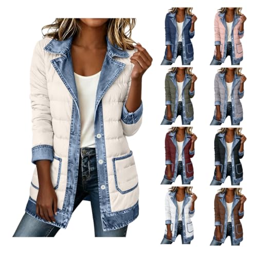 Denim Patchwork Quilted Puffer Jackets