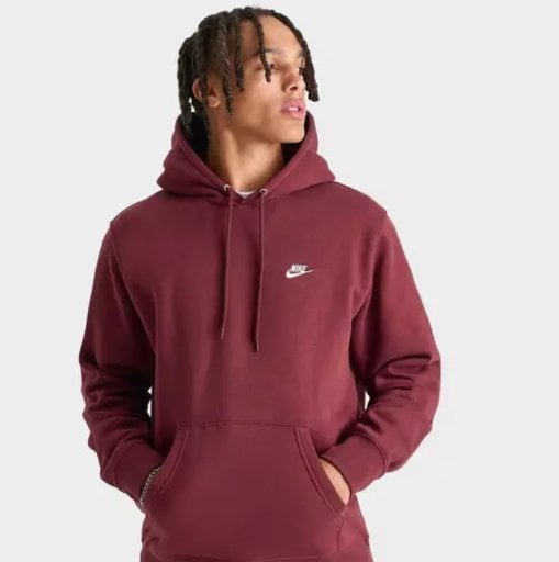 Nike Men's Club Fleece Embroidered Hoodie Dark Team Red Deal