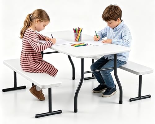 Kids Picnic Table with Benches, 38" Outdoor Toddler Table Set for 4 Children Deal