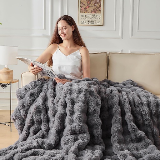 Faux Fur Bubble Throw Blanket