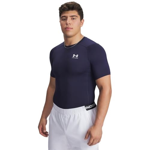 Under Armour Men's Armour HeatGear Compression Short-Sleeve T-Shirt, Midnight Navy (410)/White, Large