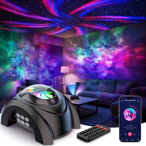 (Prime Deal) Rossetta Dual Lens Galaxy Projector w/ 58 Light Effects, White Noise & Bluetooth Speaker (Black)