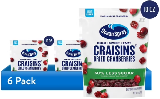 6-Pack Ocean Spray Craisins 50% Less Sugar Dried Cranberries