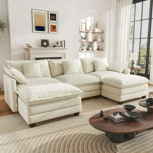 BedLuxury 111.5” Modular Sectional Sofa with Movable Ottomans