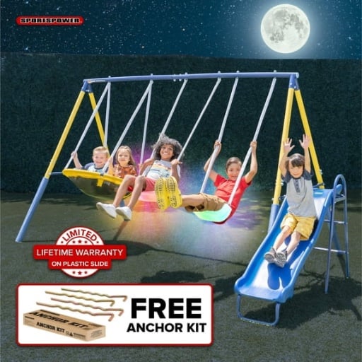 Sportspower Starlight Metal Swing Set with 2 LED Swings, Saucer Swing Deal