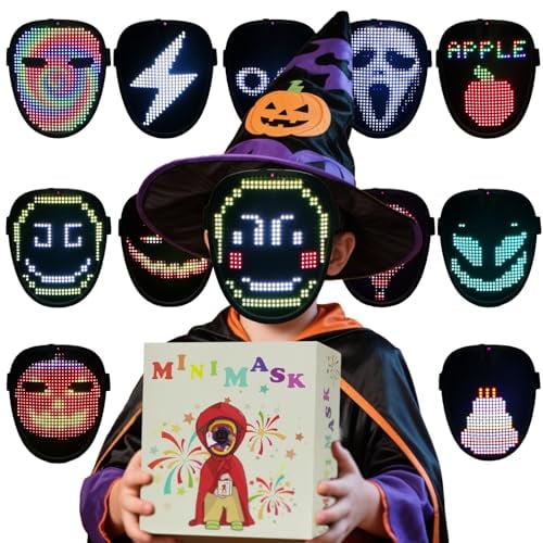 JDBMAOYE 70-Pattern Gesture Sensing LED Light-Up Face Mask for Kids