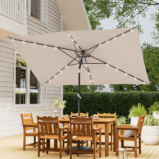 ACEGOSES 10-ft Steel Gray Push-button Tilt Market Patio Umbrella with Lights Deal