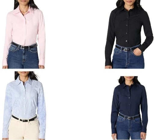 Amazon Essentials Women Stretch Poplin Button-Up Shirt