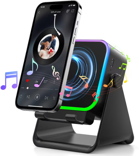6-in-1 Wireless Induction Speaker Cell Phone Stand with Bluetooth, 5000mAh Rechargeable