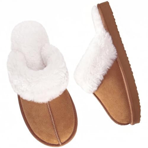 OOW Fuzzy Slippers for Women Cozy Faux Fur House Shoes with Memory Foam Deal