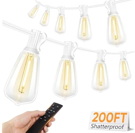 Brightever Outdoor String Lights 200FT with Remote (White)