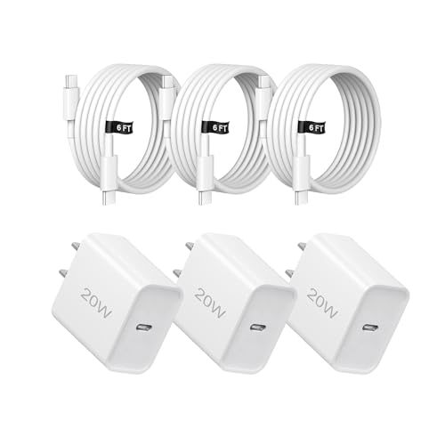 20W USB-C Fast Charger 3-Pack with USB-C Cable for iPhone 17/16/15 and iPad