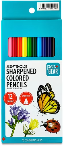 Pen+Gear Sharpened Colored Pencils, Assorted Colors, 12 Count