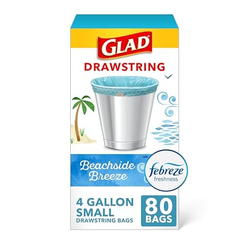 80-Ct 4-Gal Glad Odorshield Drawstring Trash Bags (Beachside Breeze) Deal