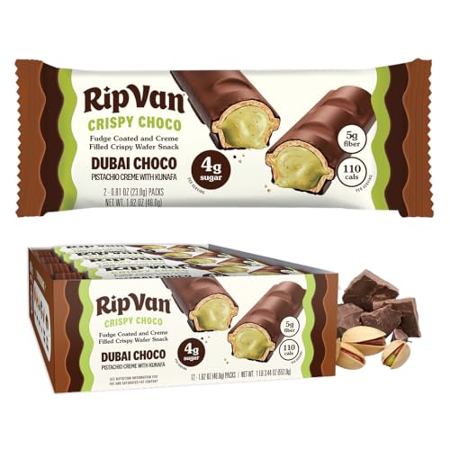 Rip Van Dubai Chocolate Pistachio Kunafa Crispy Wafer Bars, 12-Pack