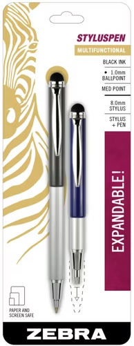 Zebra Telescopic Ballpoint Stylus Pen 2-Pack, 1.0mm Black Ink