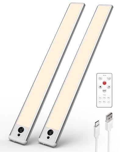 EZVALO 2-pk 14.5" Rechargeable Under Cabinet Lights w/ Motion Sensor & Remote (Warm White)