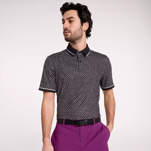 VRST Men's Contrast Printed Golf Polo (Roll Repeat Black Cherry)