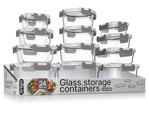 Bakken Borosilicate Glass Food Storage Containers with Lids 24 Pieces
