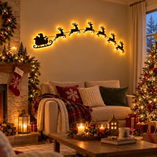 Christmas Reindeer Sleigh Wall Light