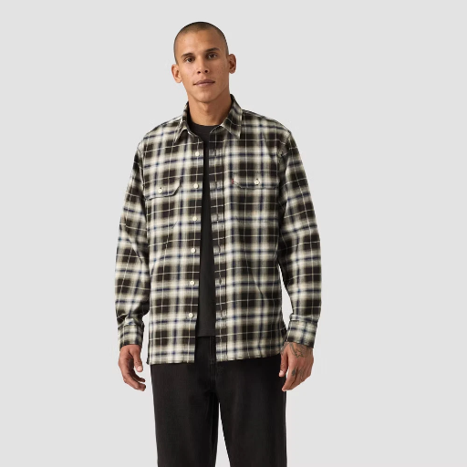 Levi's Men's Relaxed Fit Long Sleeve Worker Plaid Button-Down Shirt (Black, 2XL) Deal