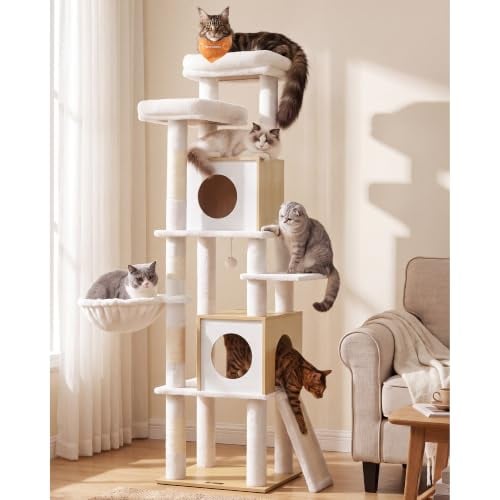 Feandrea 67.3" Tall Cat Tree, 6-Tier Cat Tower with 2 Condos