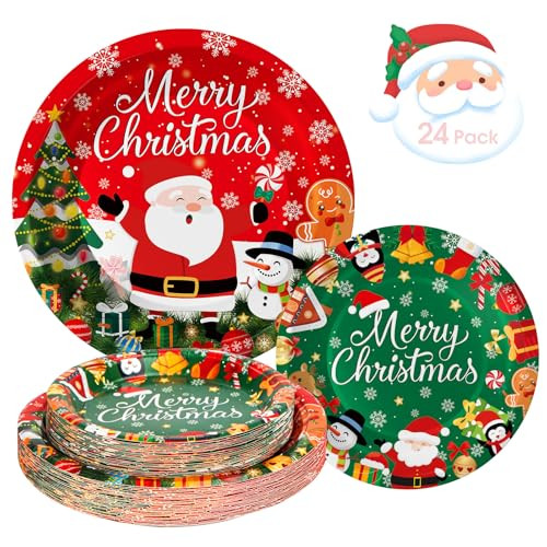 Merry Christmas Paper Plates 24-Count