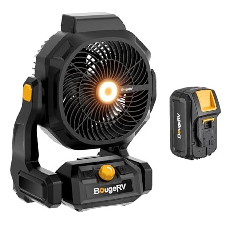 BougeRV AC/DC Portable Cordless Fan w/ 18V 144Wh Rechargeable Battery & LED Light Deal