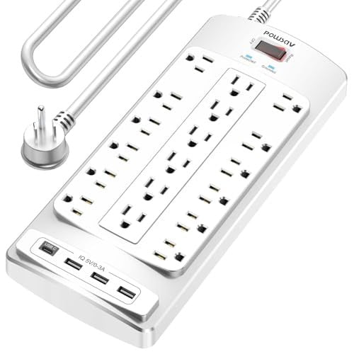 POWSAV Surge Protector Power Strip w/ 18-Outlets, 4 USB Ports & 10' Cord