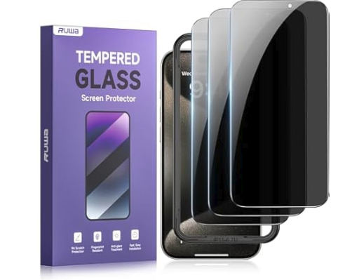 3-Pack Ruwa Tempered Glass Privacy Screen Protector for iPhone 15 Pro Max