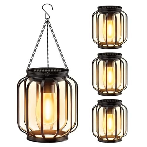 4 Pack Metal Solar-Powered Lights with Hook, Bright Warm