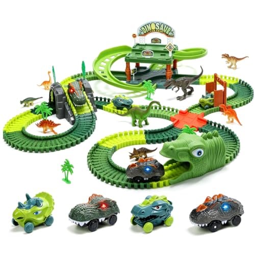 EagleStone 266 PCS Dinosaur Track Toys with Double-Level Parking Garage Deal