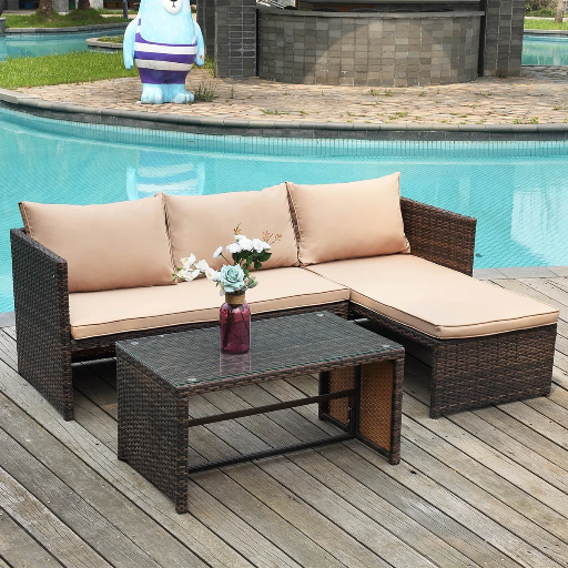 Ebern Designs 3 Piece Patio Conversation Sofa Seating Group With Cushions (Beige) Deal