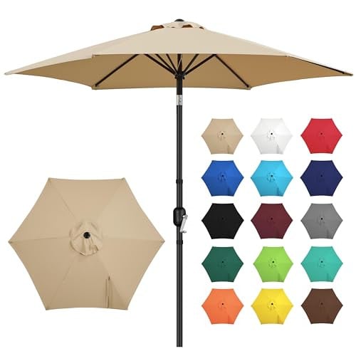 Yaheetech 9' Patio Umbrella w/ Push-Button Tilt & Crank Lift (Tan) Deal