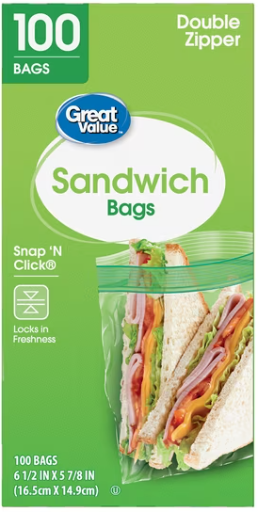 Great Value Double Zipper Sandwich Bags 100 Count Deal