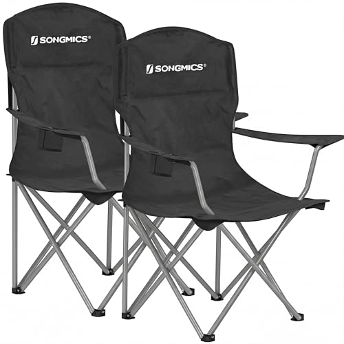 Songmics Folding Camping Chairs w/ Cup Holder and Carry Bag (Black, Blue) 2-Pack Deal